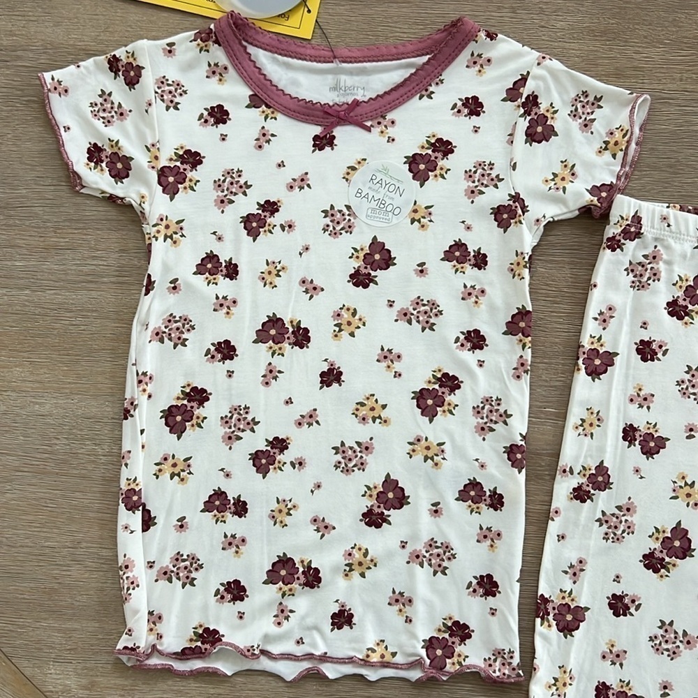 Milkberry Bamboo Toddler Girl Floral Summer Pajama Set 3T shorts T shirt - Picture 4 of 7